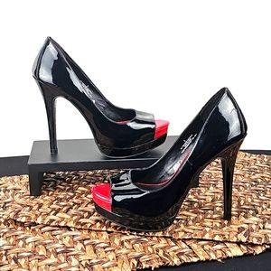 Mossimo - Size 6 - Black Patent Platform Peep Toe Stilettos